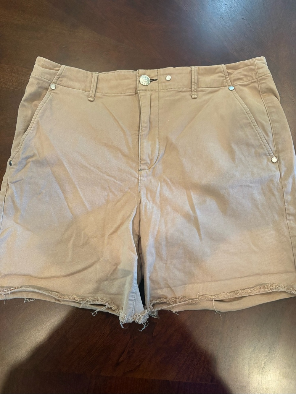 rag & bone Beige Frayed Hem High-Rise Bermuda Shorts